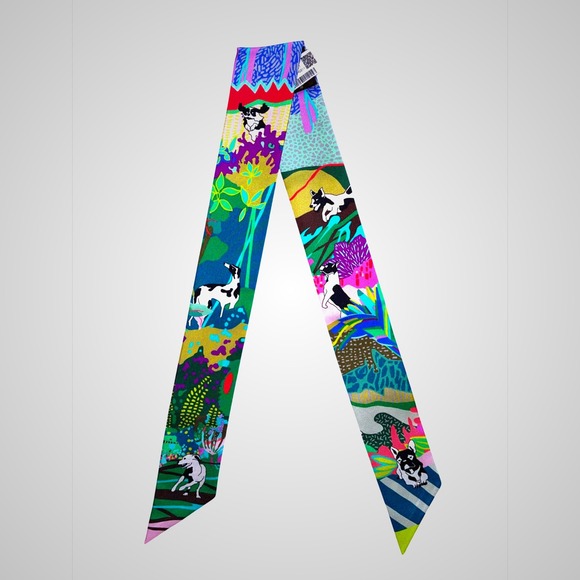 Hermès Twilly En Liberte Scarf Skinny Silk Colorful Print - Picture 1 of 7